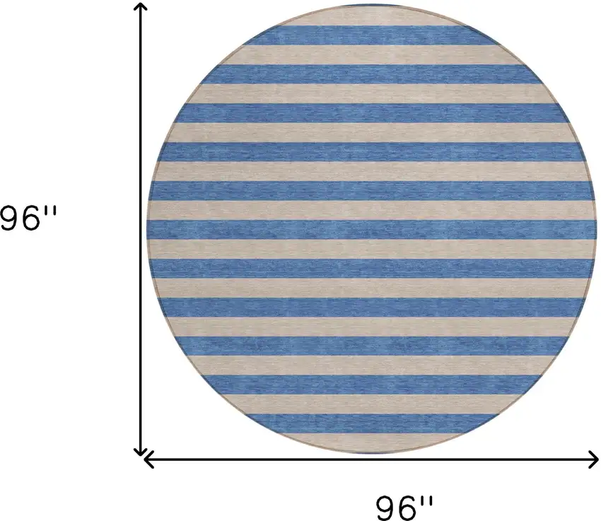 Tan Round Striped Washable Non Skid Indoor Outdoor Area Rug Photo 3