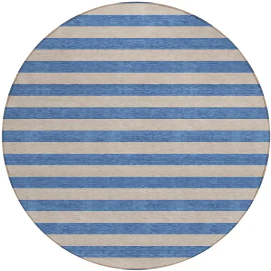 Tan Round Striped Washable Non Skid Indoor Outdoor Area Rug Photo 2