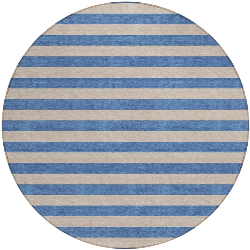 Tan Round Striped Washable Non Skid Indoor Outdoor Area Rug Photo 2