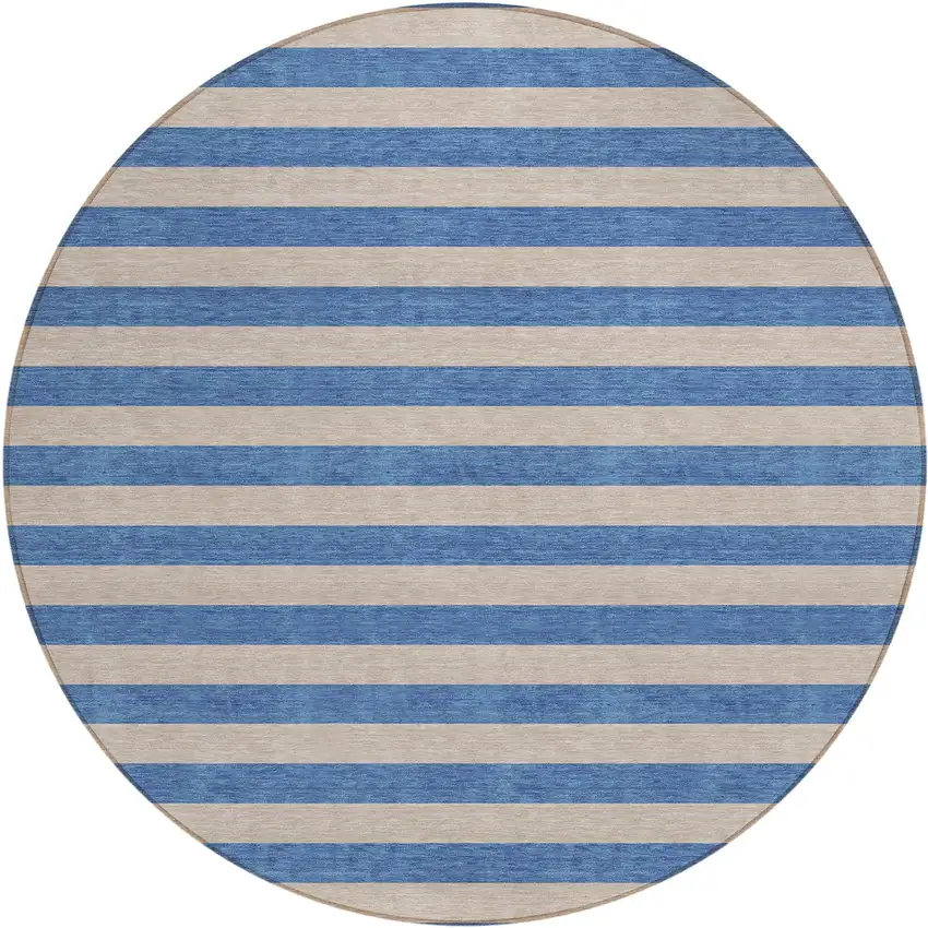 Tan Round Striped Washable Non Skid Indoor Outdoor Area Rug Photo 2