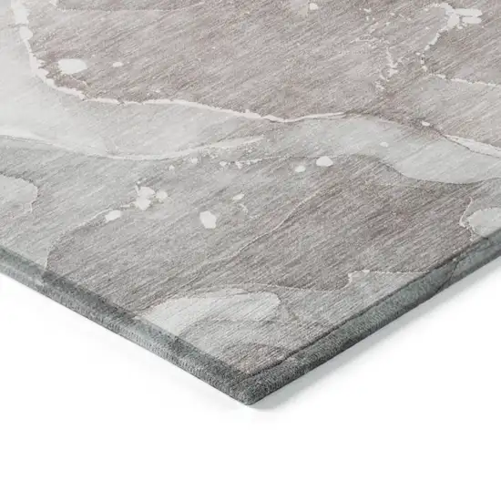Taupe Round Abstract Washable Non Skid Indoor Outdoor Area Rug Photo 7