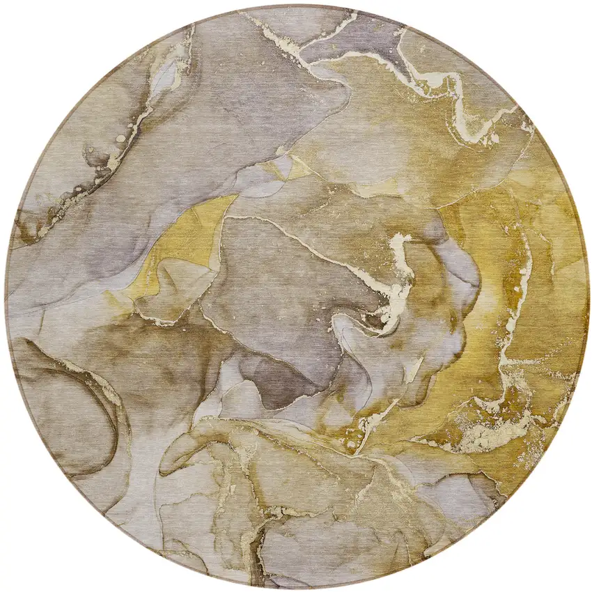 Taupe Round Abstract Washable Non Skid Indoor Outdoor Area Rug Photo 2