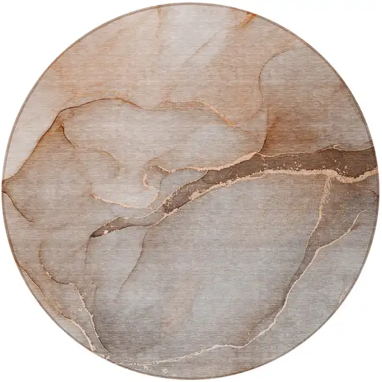 8' Round Taupe Round Abstract Washable Non Skid Indoor Outdoor Area Rug Photo 5