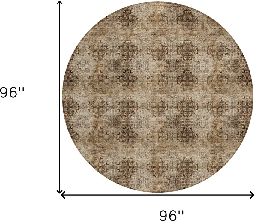 Taupe Round Floral Medallion Washable Non Skid Indoor Outdoor Area Rug Photo 3