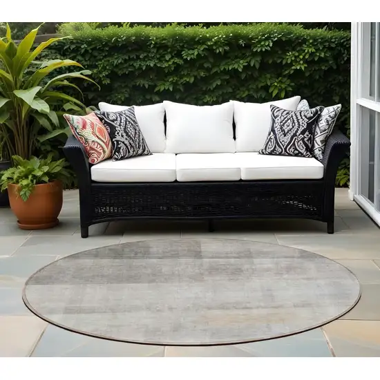 Taupe Round Ombre Washable Non Skid Indoor Outdoor Area Rug Photo 1