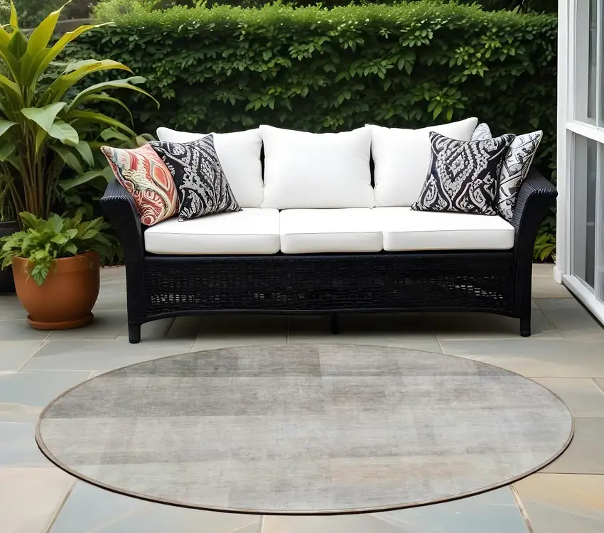 Taupe Round Ombre Washable Non Skid Indoor Outdoor Area Rug Photo 1