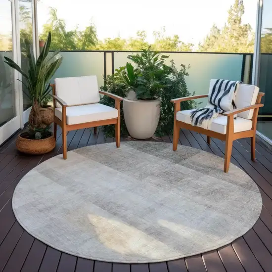 Taupe Round Ombre Washable Non Skid Indoor Outdoor Area Rug Photo 8