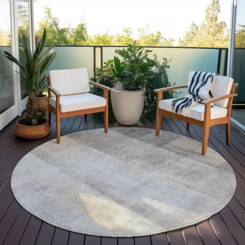 Taupe Round Ombre Washable Non Skid Indoor Outdoor Area Rug Photo 8