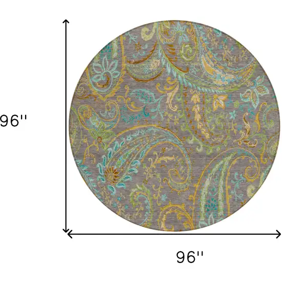 Taupe Round Paisley Washable Non Skid Indoor Outdoor Area Rug Photo 3
