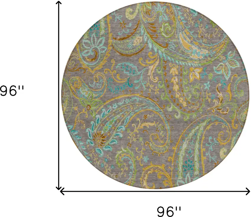 Taupe Round Paisley Washable Non Skid Indoor Outdoor Area Rug Photo 3