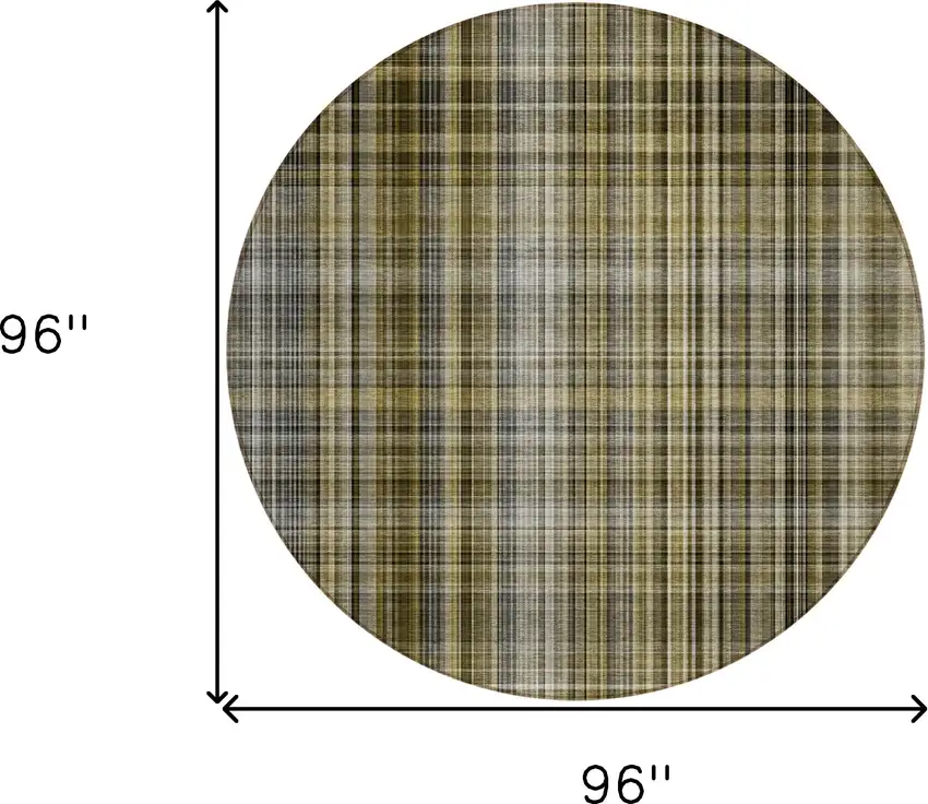 8' Round Taupe Round Plaid Washable Non Skid Indoor Outdoor Area Rug Photo 8