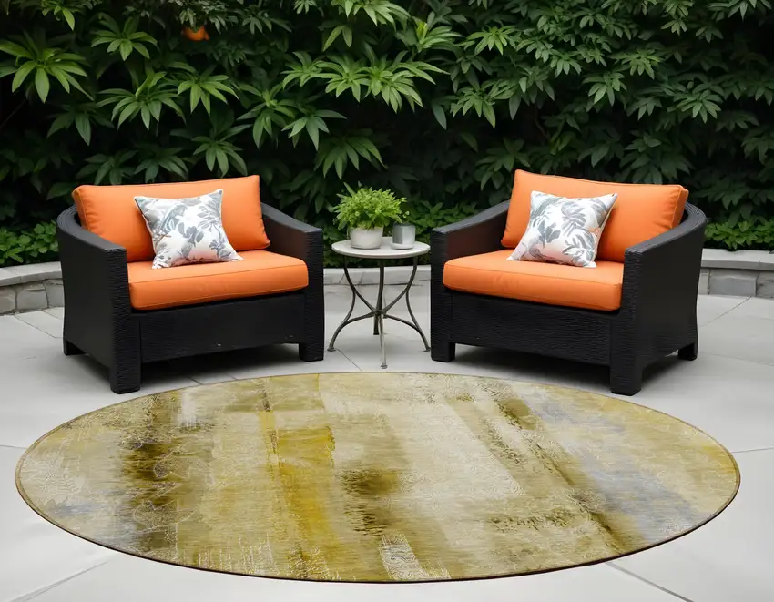 8' Round Taupe Round Washable Non Skid Indoor Outdoor Area Rug Photo 1