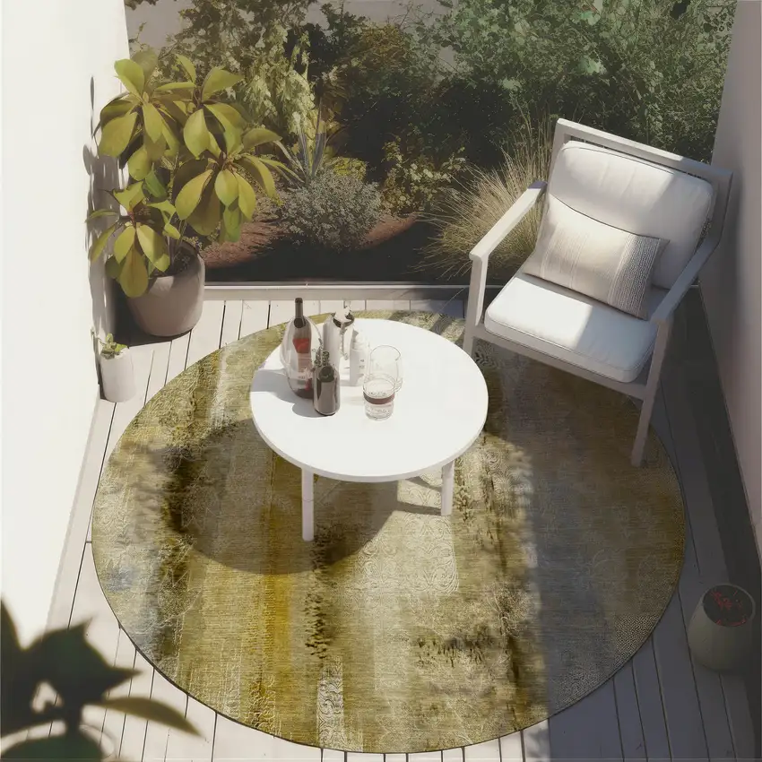 8' Round Taupe Round Washable Non Skid Indoor Outdoor Area Rug Photo 8