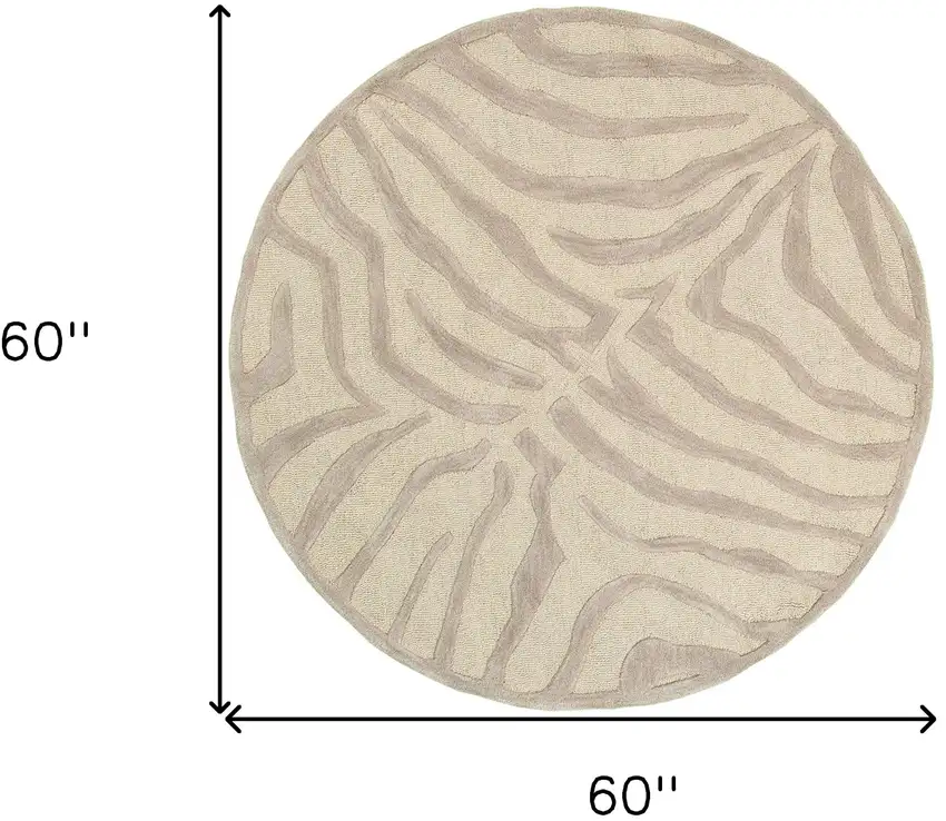 5' Round Taupe Zebra Pattern Area Rug Photo 4