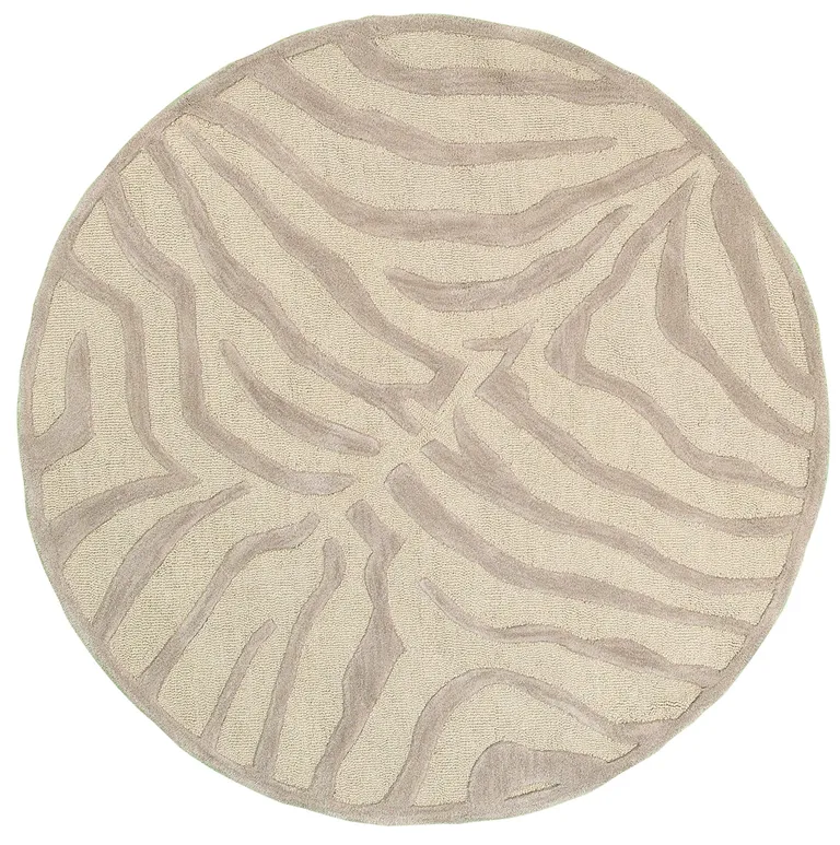 5' Round Taupe Zebra Pattern Area Rug Photo 1