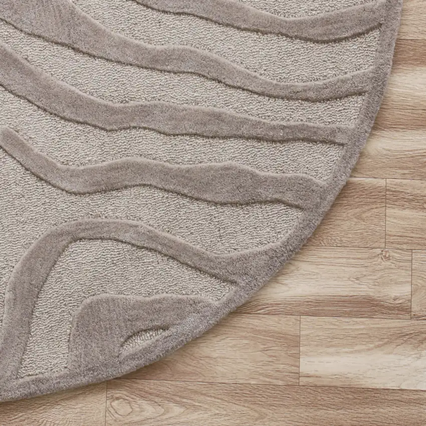 8' Round Taupe Zebra Pattern Area Rug Photo 5