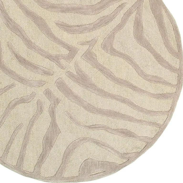 8' Round Taupe Zebra Pattern Area Rug Photo 4