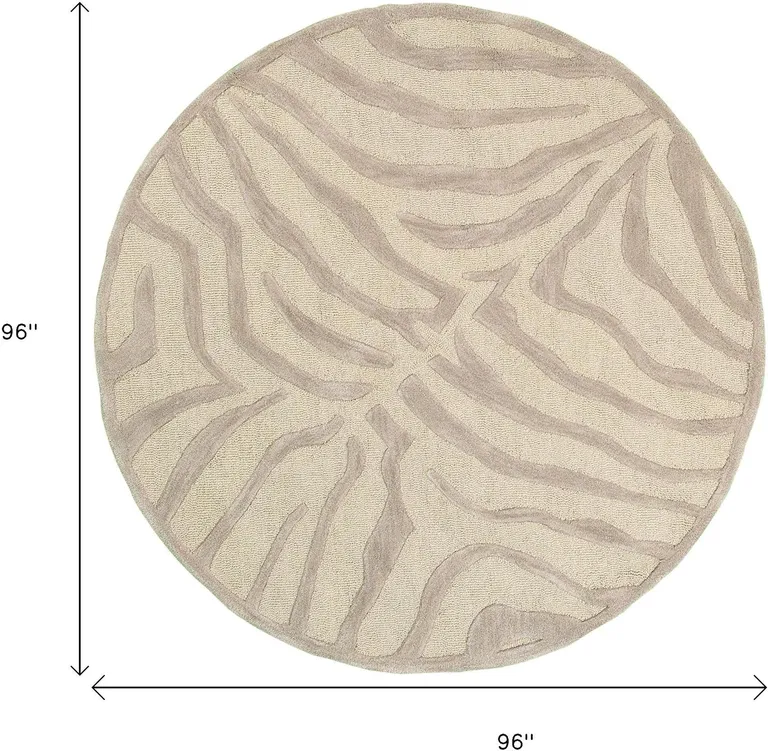 8' Round Taupe Zebra Pattern Area Rug Photo 5