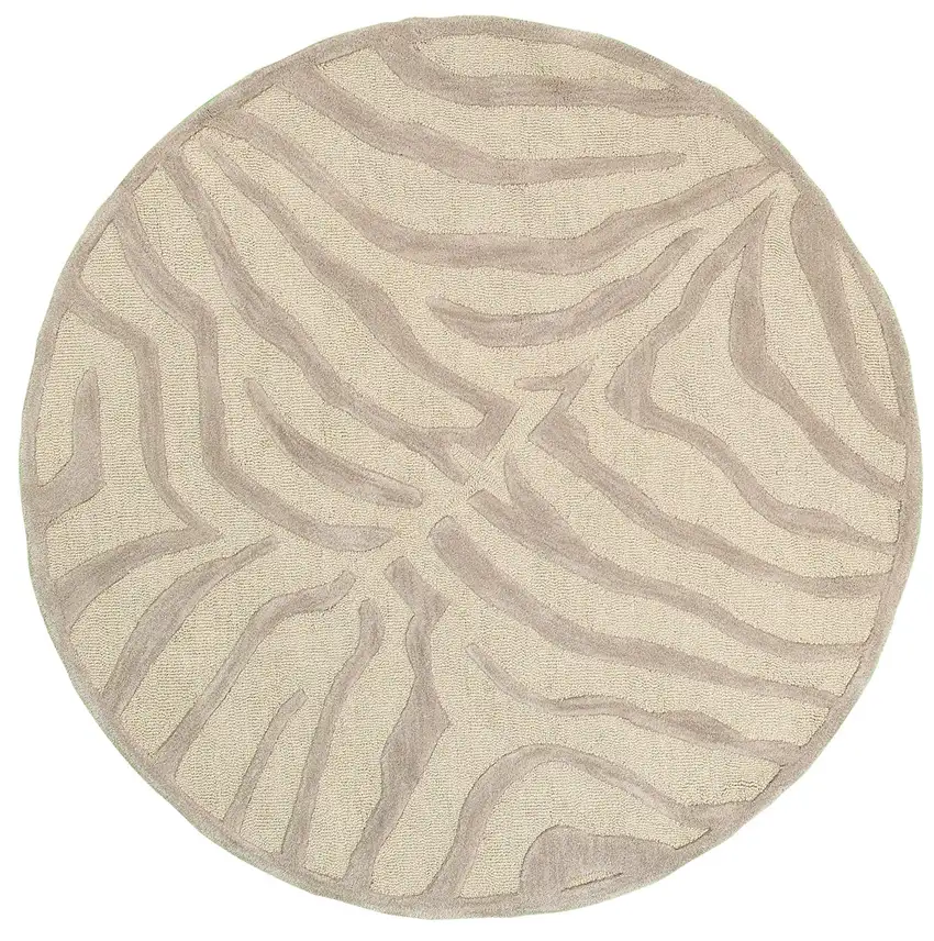 8' Round Taupe Zebra Pattern Area Rug Photo 1