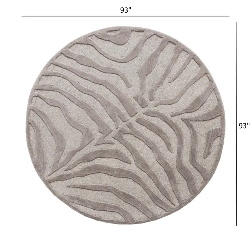 8' Round Taupe Zebra Pattern Area Rug Photo 4