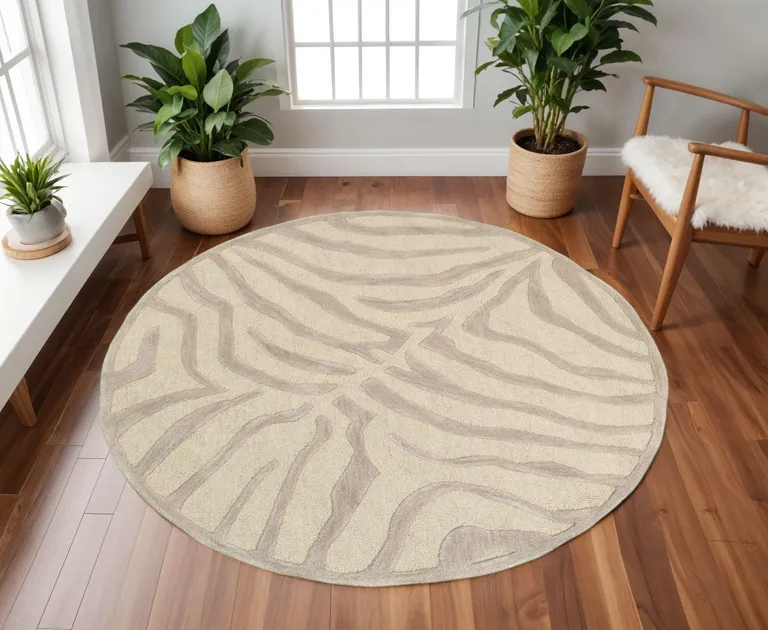 8' Round Taupe Zebra Pattern Area Rug Photo 2