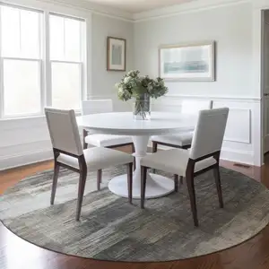 Photo of 8' Round Taupe and Gray Round Abstract Washable Non Skid Indoor Outdoor Area Rug
