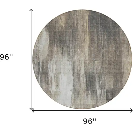 Taupe and Gray Round Abstract Washable Non Skid Indoor Outdoor Area Rug Photo 3