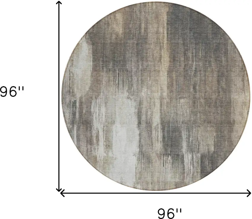 Taupe and Gray Round Abstract Washable Non Skid Indoor Outdoor Area Rug Photo 3