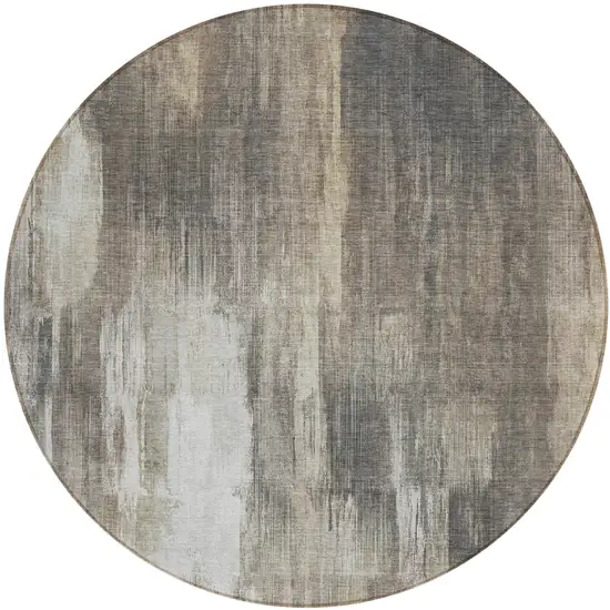 8' Round Taupe and Gray Round Abstract Washable Non Skid Indoor Outdoor Area Rug Photo 2