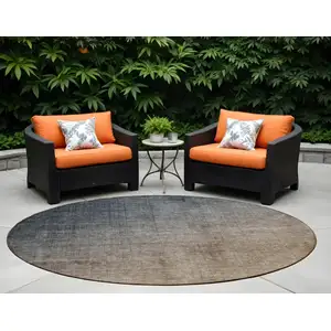 Photo of 8' Round Taupe and Gray Round Ombre Washable Non Skid Indoor Outdoor Area Rug