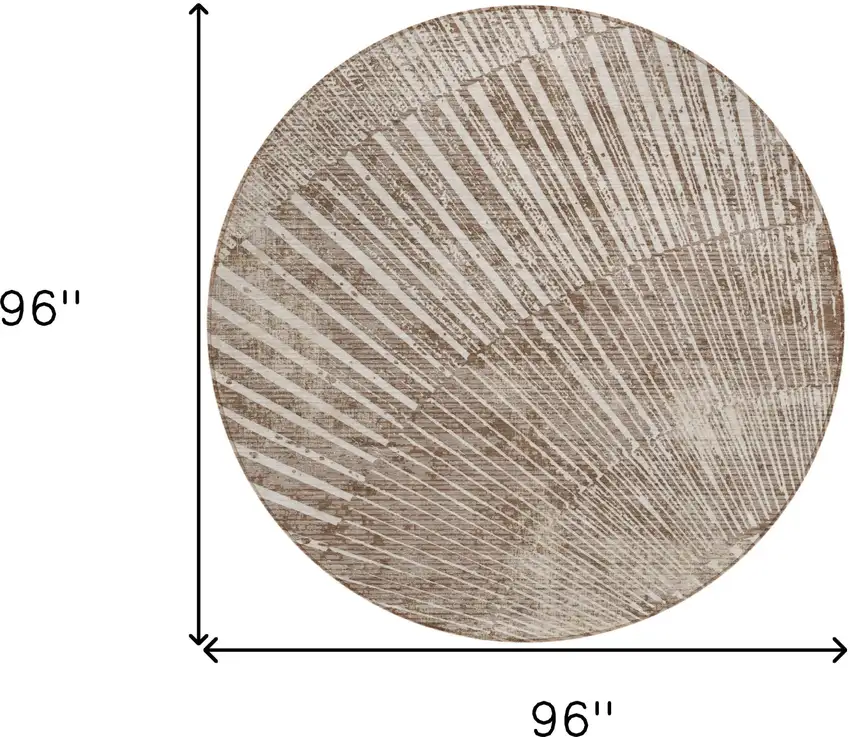 Taupe and Ivory Round Abstract Washable Non Skid Indoor Outdoor Area Rug Photo 3