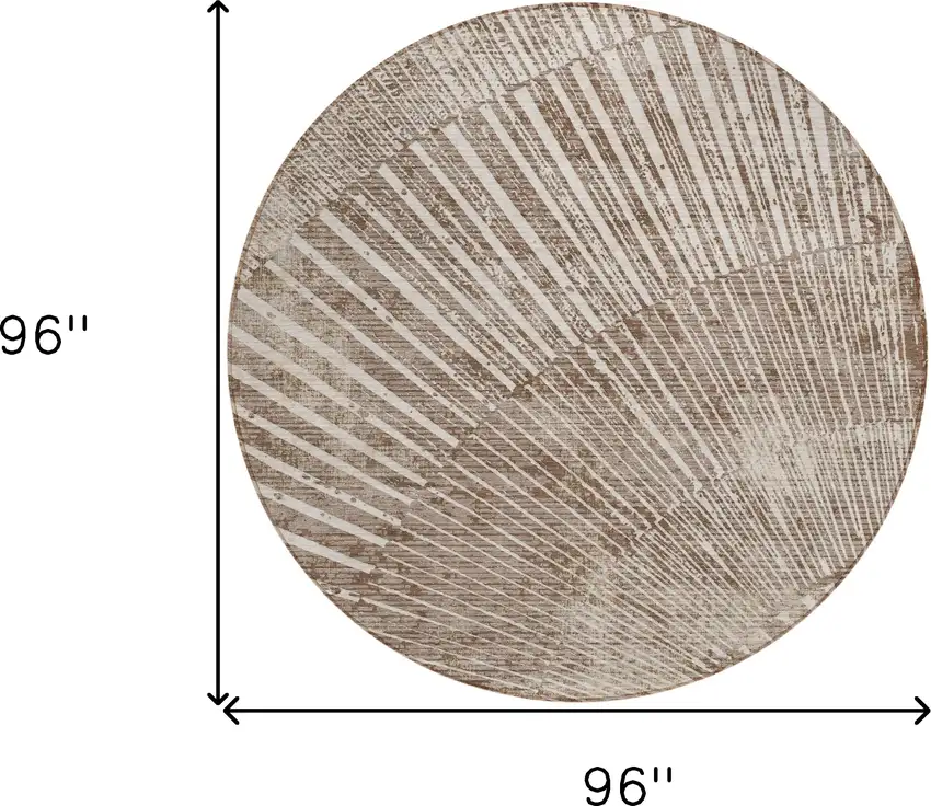 Taupe and Ivory Round Abstract Washable Non Skid Indoor Outdoor Area Rug Photo 3