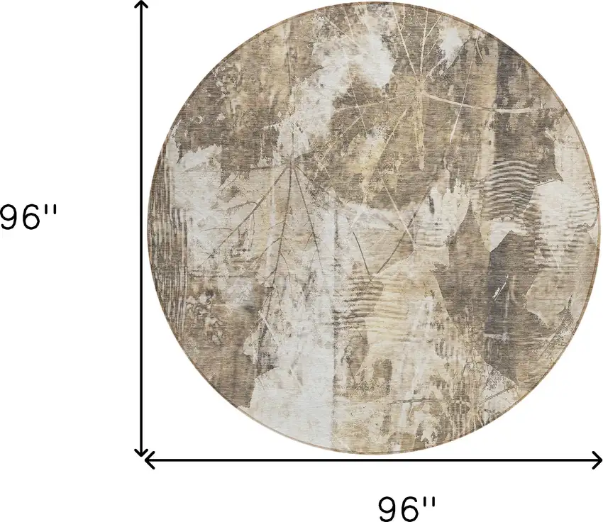 Taupe and Ivory Round Floral Washable Non Skid Indoor Outdoor Area Rug Photo 3