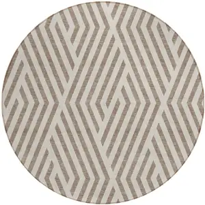 Photo of 8' Round Taupe and Ivory Round Geometric Washable Non Skid Indoor Outdoor Area Rug