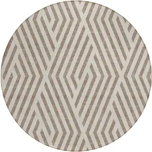 Photo of 8' Round Taupe and Ivory Round Geometric Washable Non Skid Indoor Outdoor Area Rug
