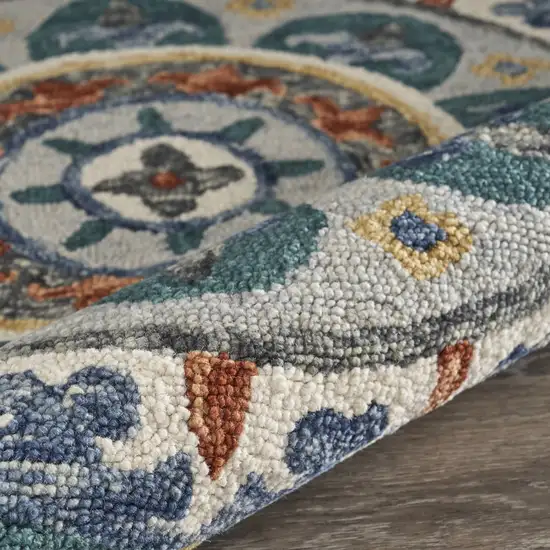 4' Round Teal Decorative Floral Area Rug Photo 6