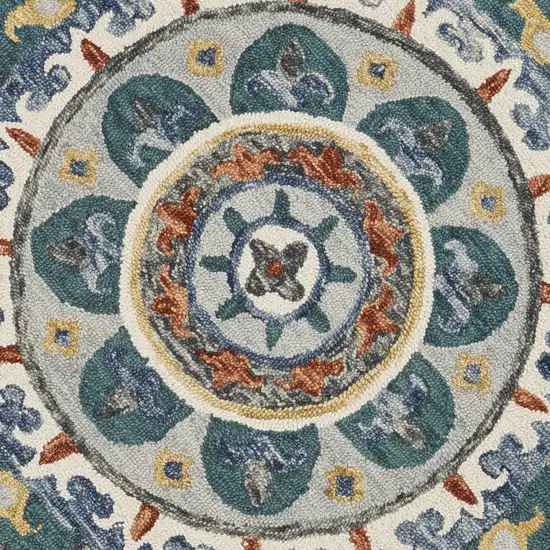 4' Round Teal Decorative Floral Area Rug Photo 2