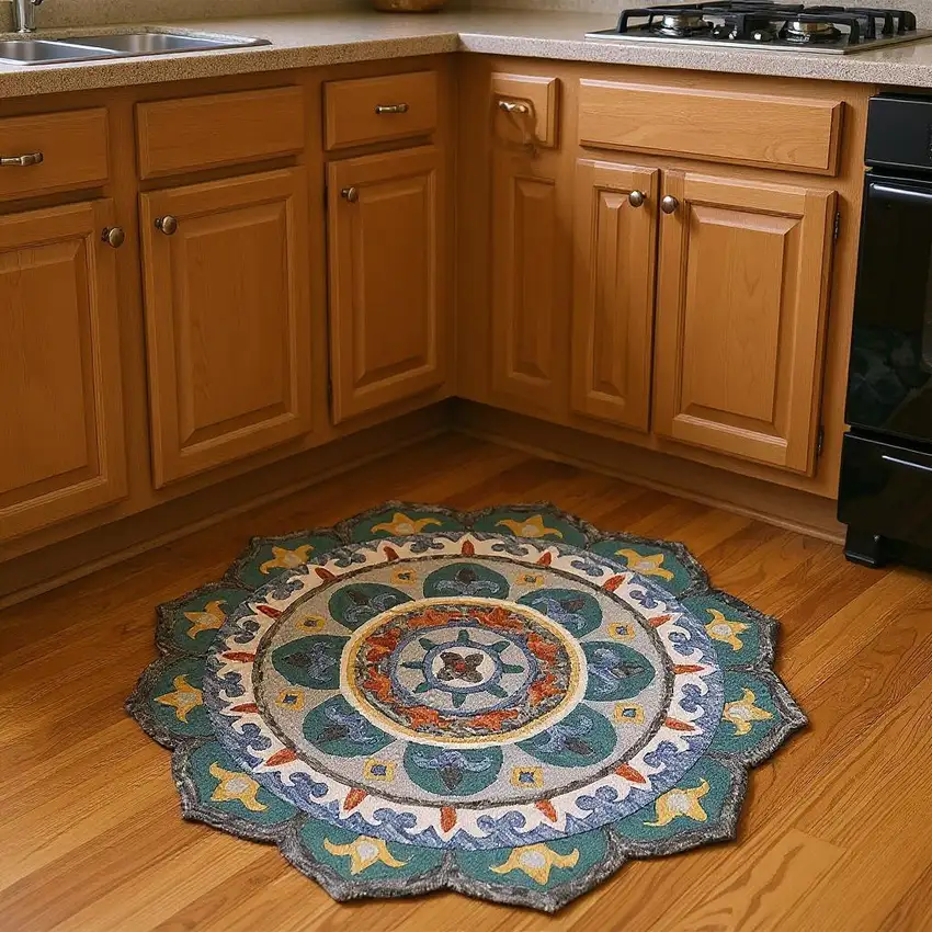 4' Green And Ivory Wool Hand Hooked Round Rug Photo 1