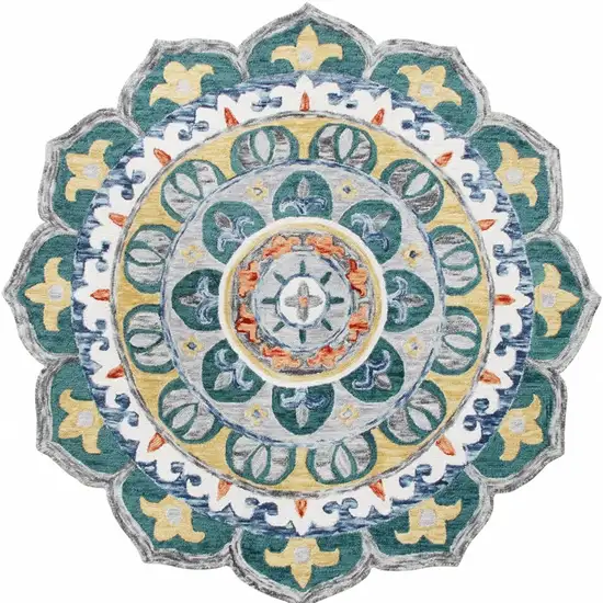 Teal Floral Mandala Area Rug Photo 3