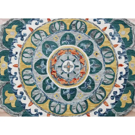 4' Round Teal Floral Mandala Area Rug Photo 2