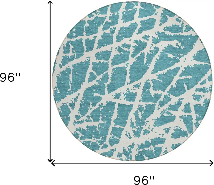 8' Round Teal Round Abstract Washable Non Skid Indoor Outdoor Area Rug Photo 3