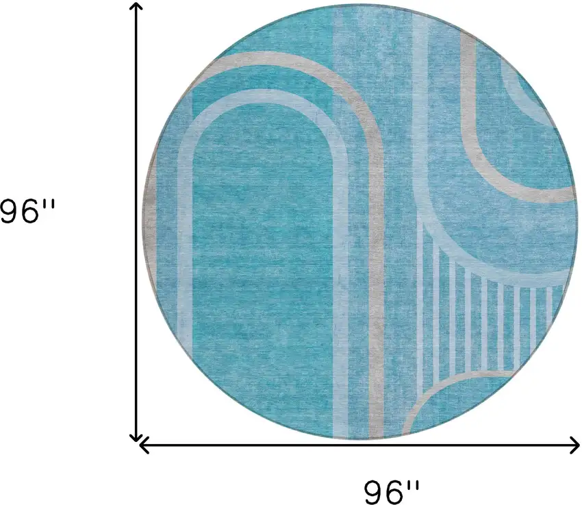 Teal Round Abstract Washable Indoor Outdoor Area Rug Photo 3