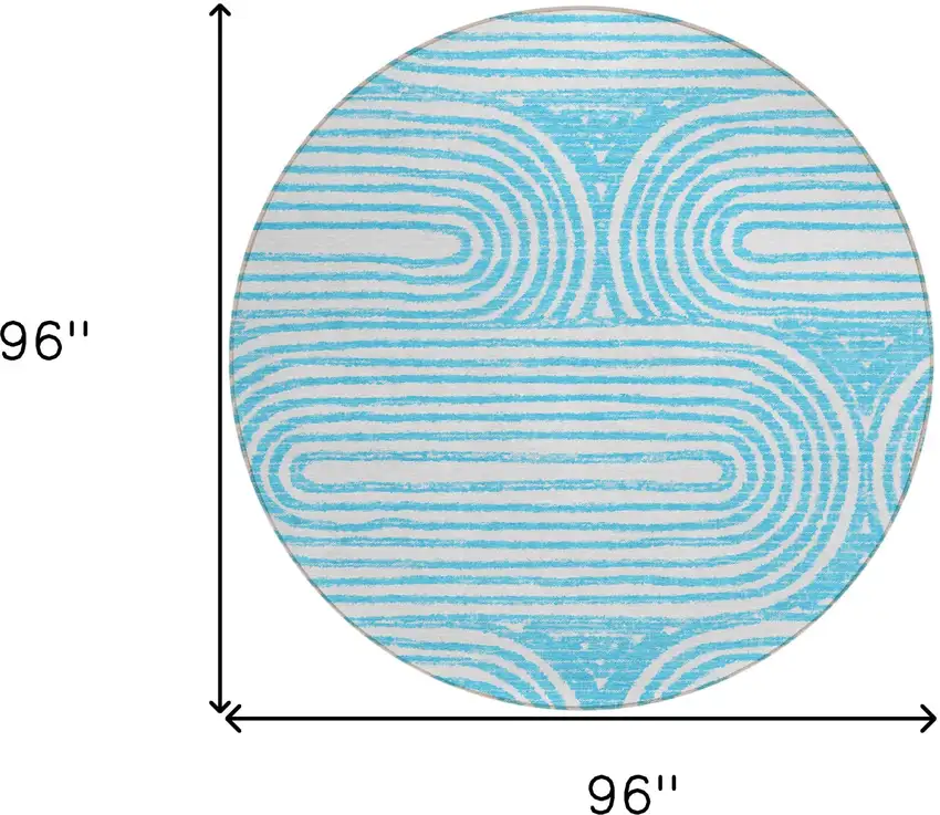 Teal Round Abstract Washable Non Skid Indoor Outdoor Area Rug Photo 3
