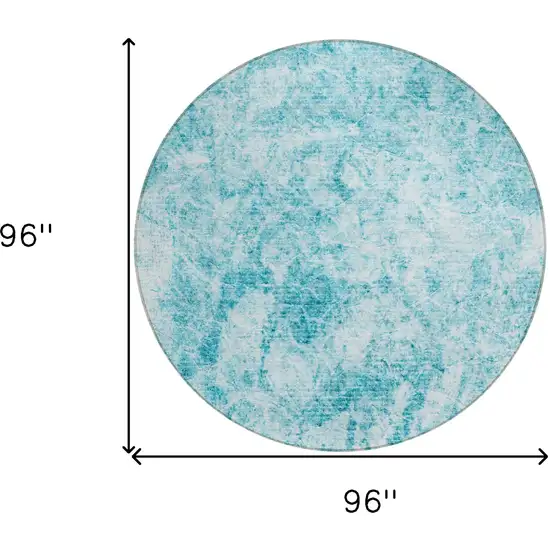 Teal Round Abstract Washable Non Skid Indoor Outdoor Area Rug Photo 3