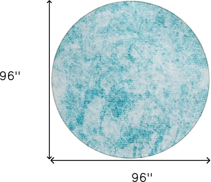Teal Round Abstract Washable Non Skid Indoor Outdoor Area Rug Photo 3