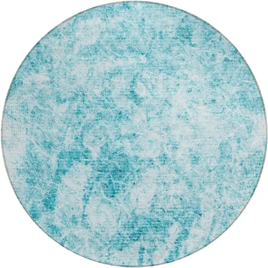 Teal Round Abstract Washable Non Skid Indoor Outdoor Area Rug Photo 2