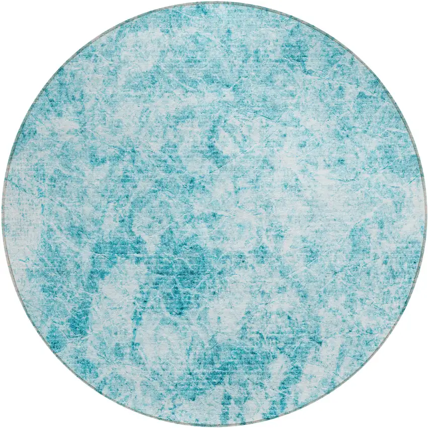 Teal Round Abstract Washable Non Skid Indoor Outdoor Area Rug Photo 2