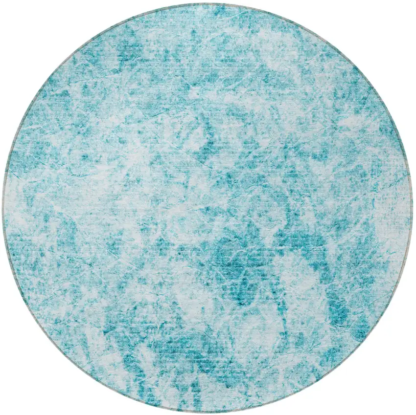 Teal Round Abstract Washable Non Skid Indoor Outdoor Area Rug Photo 5