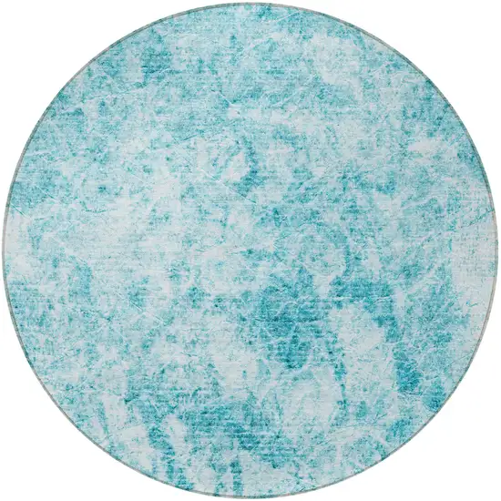 Teal Round Abstract Washable Non Skid Indoor Outdoor Area Rug Photo 5