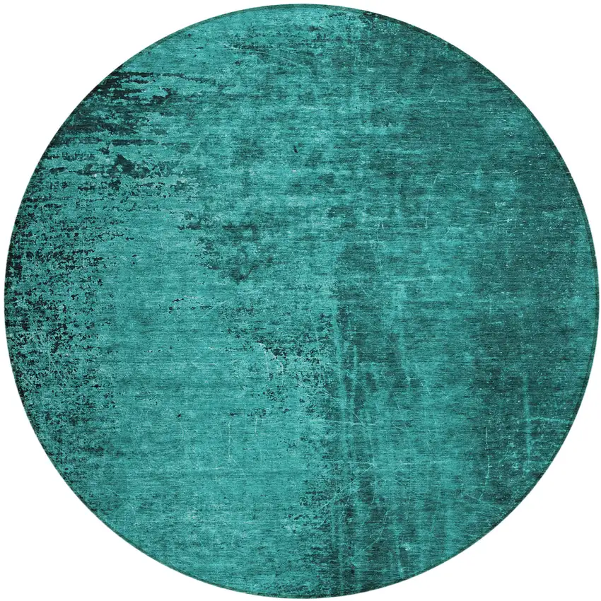 Teal Round Abstract Washable Non Skid Indoor Outdoor Area Rug Photo 2
